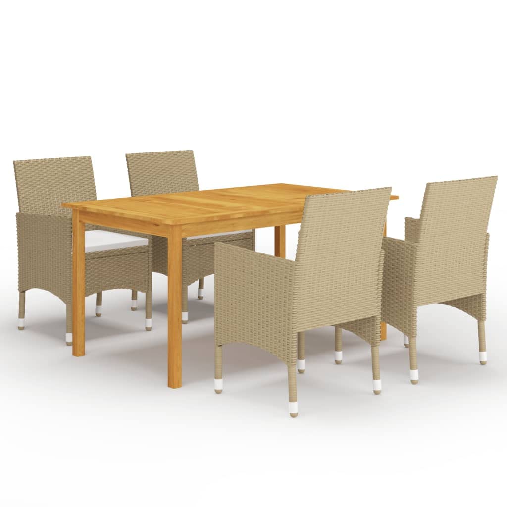 vidaXL Patio Dining Set 5 Piece Garden Outdoor Lawn Yard Terrace Balcony Backyard Dining Dinner Dinette Table and Chair Furniture Beige
